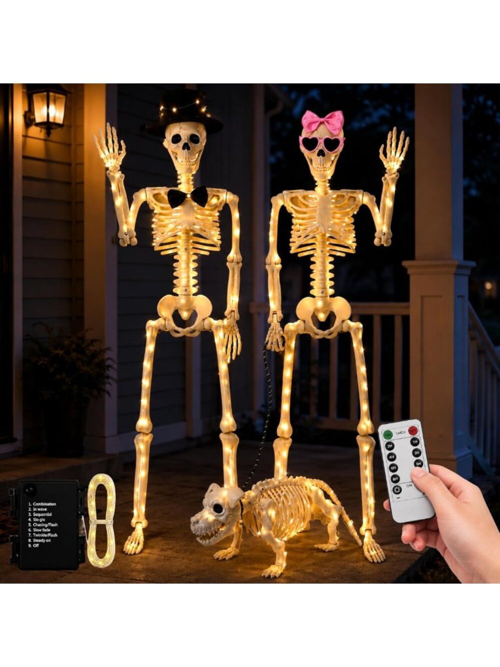 3PC Halloween Skeleton Decor Set - 2 Life-Size 3FT Skeletons & Skeleton Dog